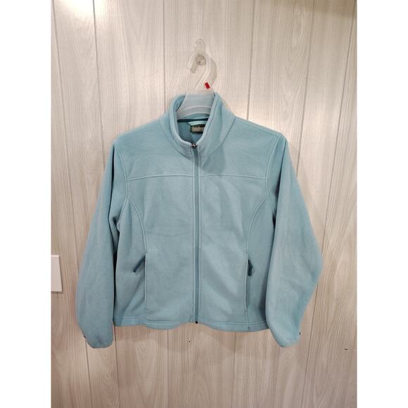 Women's LL Bean Fleece Mock Neck Jacket Size L Blue Outdoors Warm Comfort Winter - Picture 1 of 6